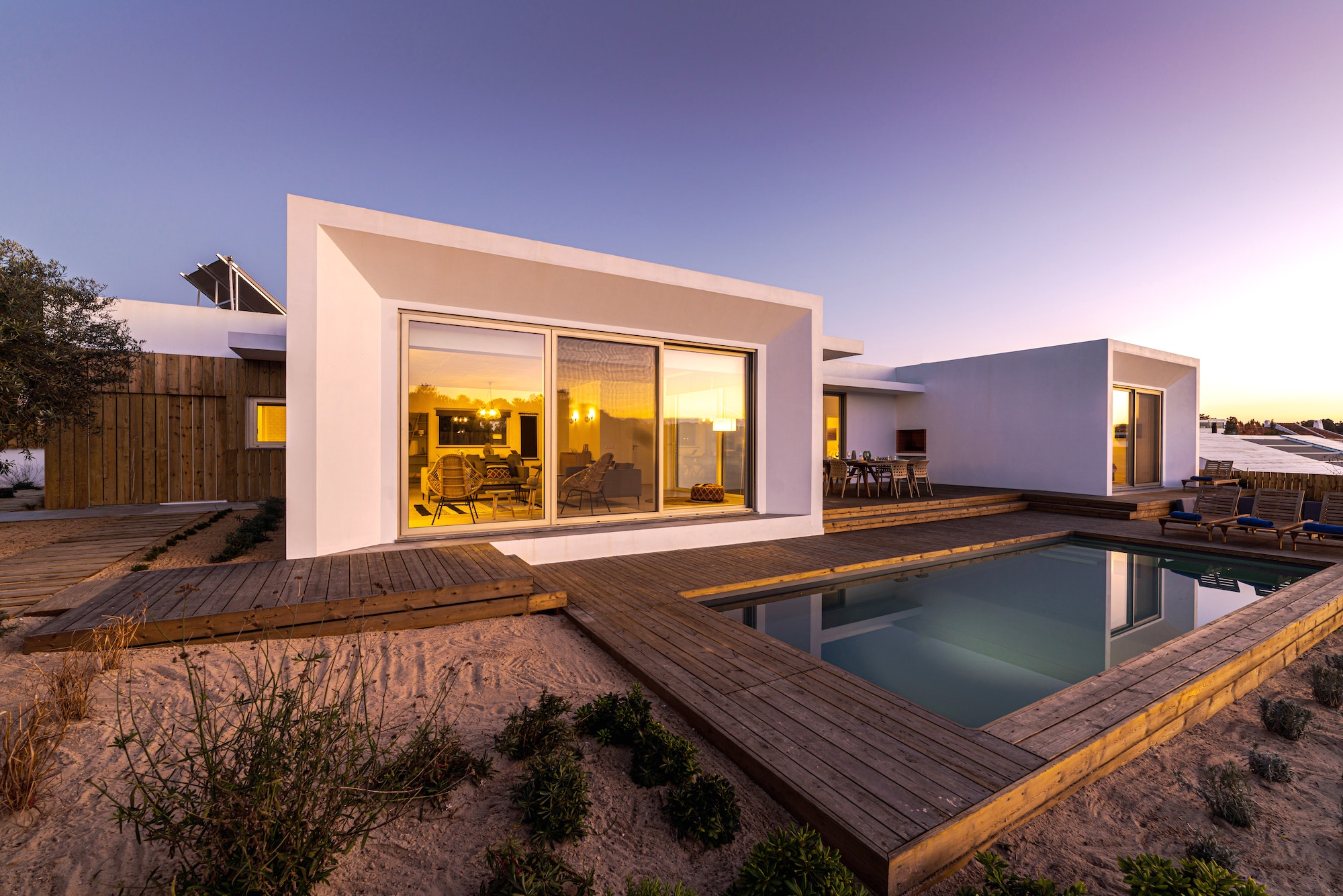 modern villa with pool and deck